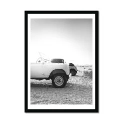 Land Rover Defender Beach At Dawn Photography Print - Framed