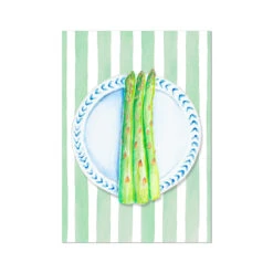Asparagus Painting On Green Stripe | Kitchen Wall Art - Unframed