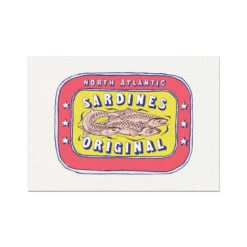 Sardine Tin Painting | Red & Yellow Tin Of Sardine Print | Colourful Kitchen Art - Unframed