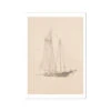 Schooner With Dinghy | Vintage Pencil Boat Wall Art Print - Unframed -Beach House Art 0ec1c5fa 0815 4834 8282 5182f3c06883