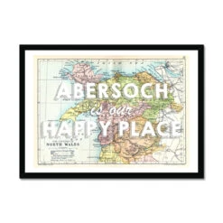 Abersoch Is Our Happy Place Quote On Vintage North Wales Map Wall Art - Framed