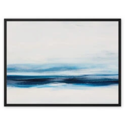Marine Blue Coast Painting | Abstract Beach Painting - Framed Canvas