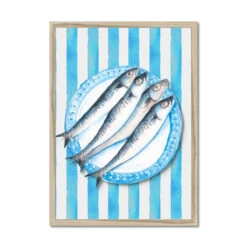 Sardine Painting On Blue Stripe | Kitchen Wall Art - Framed 7 Sardine Painting On Blue Stripe | Kitchen Wall Art - Framed -Beach House Art 2ffe1485 3c07 47d9 b67b 879780565a00