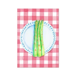 Asparagus Painting On Red Gingham | Kitchen Wall Art- Unframed