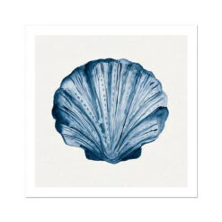 Indigo Watercolour Scallop Shell Painting | Shell Art Print - Unframed