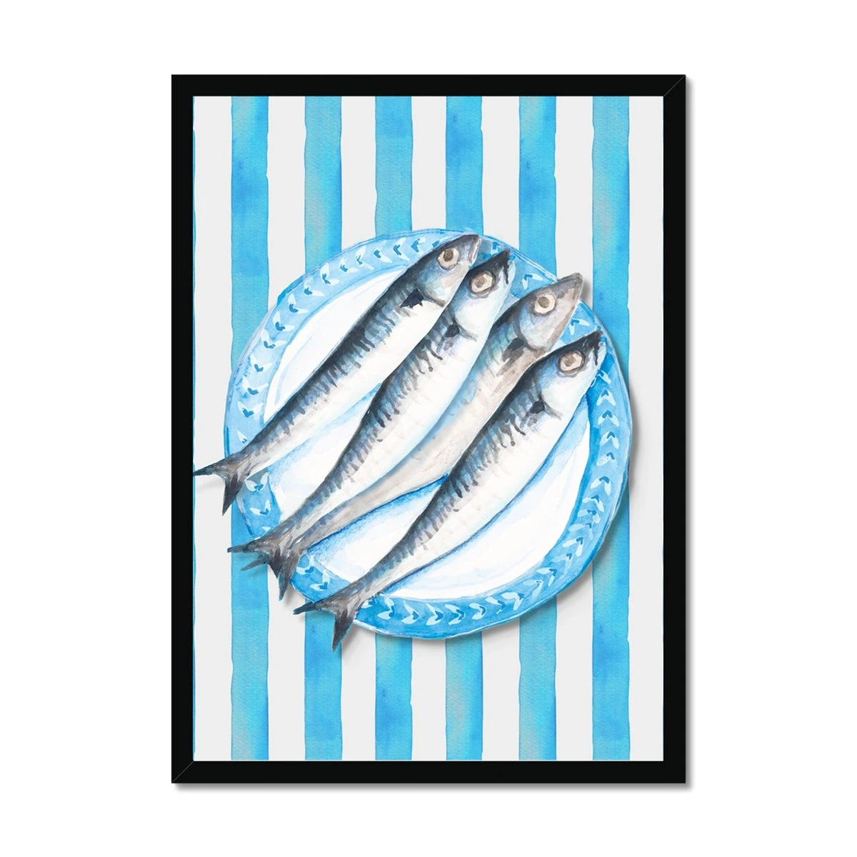 Sardine Painting on Blue Stripe | Kitchen Wall Art - Framed Sardine Painting On Blue Stripe | Kitchen Wall Art - Framed -Beach House Art 41c6a200 699c 41fa 965b 4c3a906ac33a