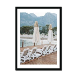 White Umbrellas In Italian Beach Photography Print- Framed