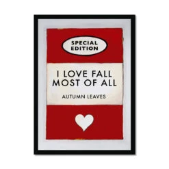 Autumn Leaves Quote On Vintage Style Book Cover Print - Framed