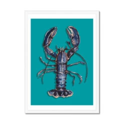 Lobster Print | Colourful Kitchen Wall Art | Lobster Painting On Green - Framed