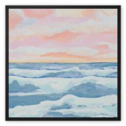 Sunrise On Sea Painting | Seascape Painting - Framed Canvas