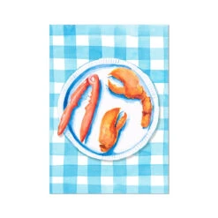 Lobster Painting On Blue Gingham | Kitchen Wall Art - Unframed