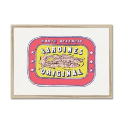Sardine Tin Painting | Red & Yellow Tin Of Sardine Print | Colourful Kitchen Art - Framed