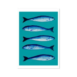Mackerel Art Print | Kitchen Fish Wall Art | Mackerel Painting On Green Bacground - Unframed