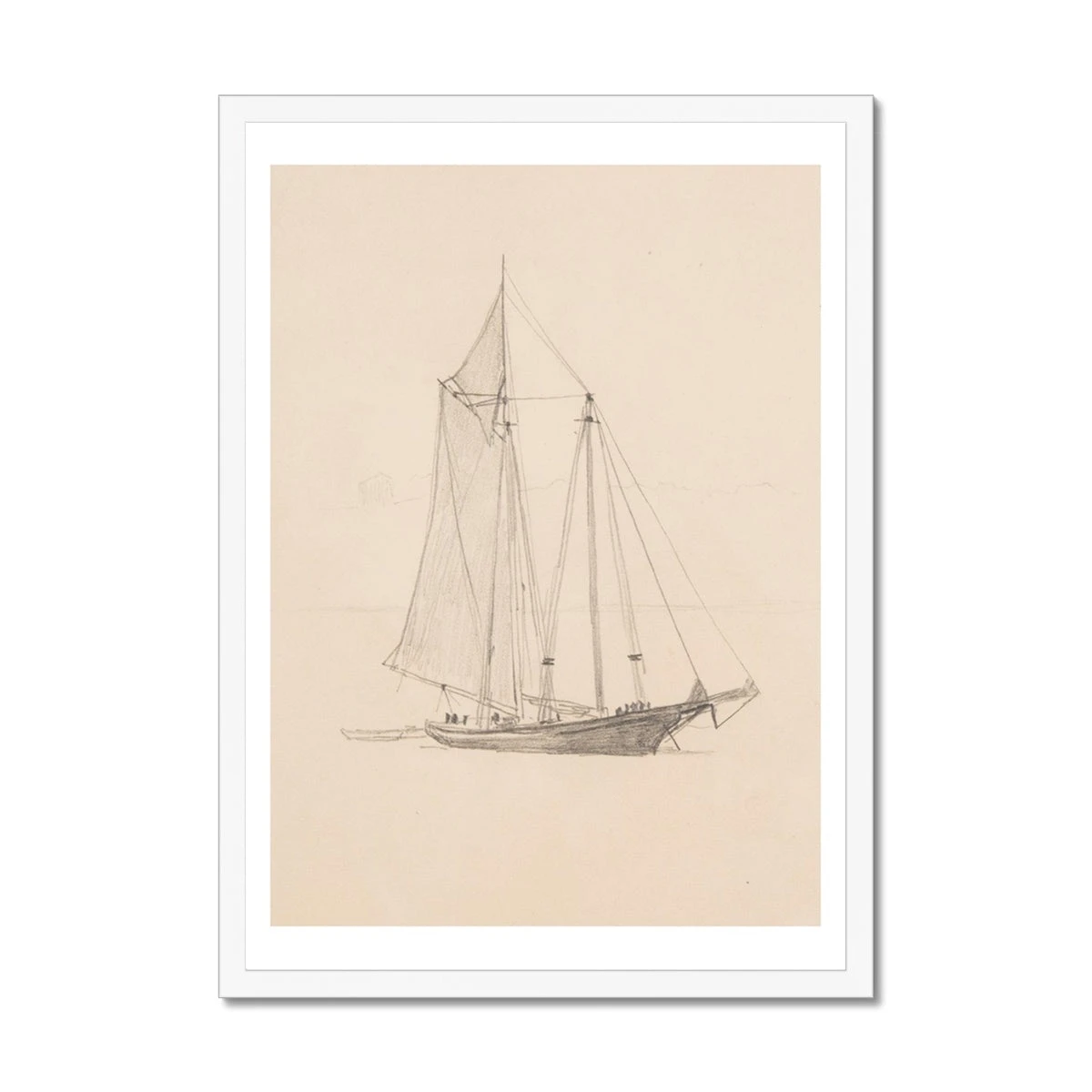 Schooner with Dinghy | Vintage Pencil Boat Wall Art Print - Framed Schooner With Dinghy | Vintage Pencil Boat Wall Art Print - Framed -Beach House Art 63889635 f395 4eff a931 f5be38f5804b