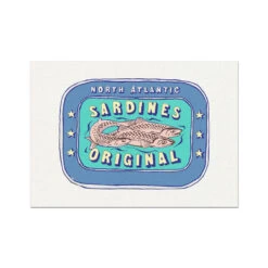 Sardine Painting | Blue & Aqua Tin Of Sardine Print | Colourful Kitchen Art - Unframed