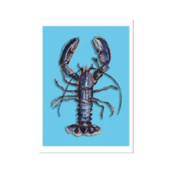 Lobster Art Print | Colourful Kitchen Wall Art | Lobster Painting On Blue - Unframed