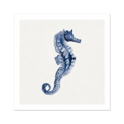 Indigo Dot Watercolour Seahorse Painting | Seahorse Art Print - Unframed