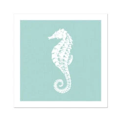 Seahorse Print | Graphic Seahorse Art Print | Aqua Blue - Unframed