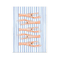 Langoustine Painting On Striped Ackground | Kitchen Wall Art Print - Unframed