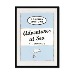Adventures At Sea Quote Print On Vintage Style Book Cover | Blue - Framed