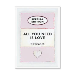 All You Need Is Love Song Lyric On Vintage Style Book Cover - Framed
