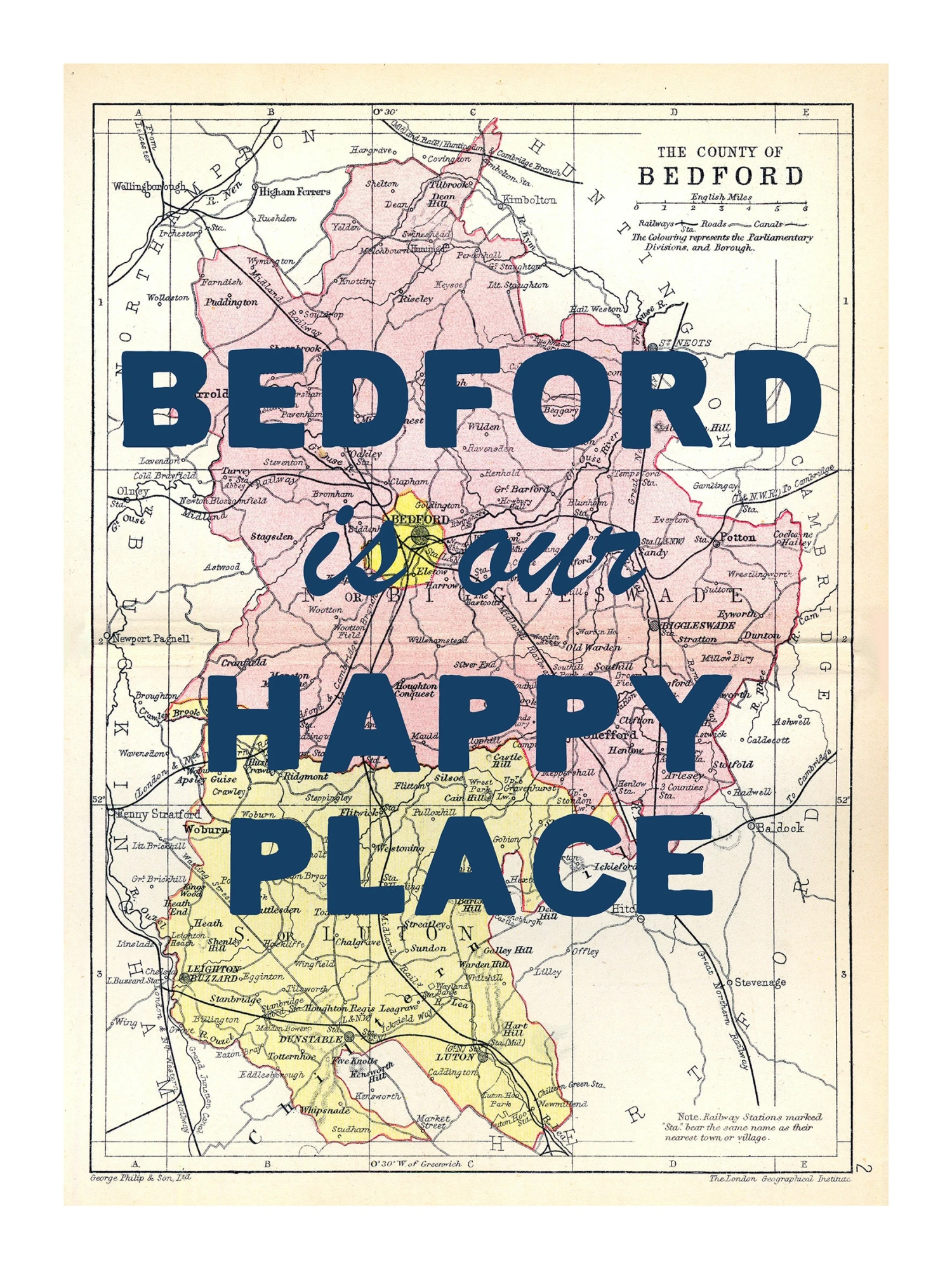 Personalised Vintage Map Print | Custom Location Poster | Favourite Place Art | Blue Font Personalised Vintage Map Print | Custom Location Poster | Favourite Place Art | Blue Font -Beach House Art Bedford our hp nv low 1