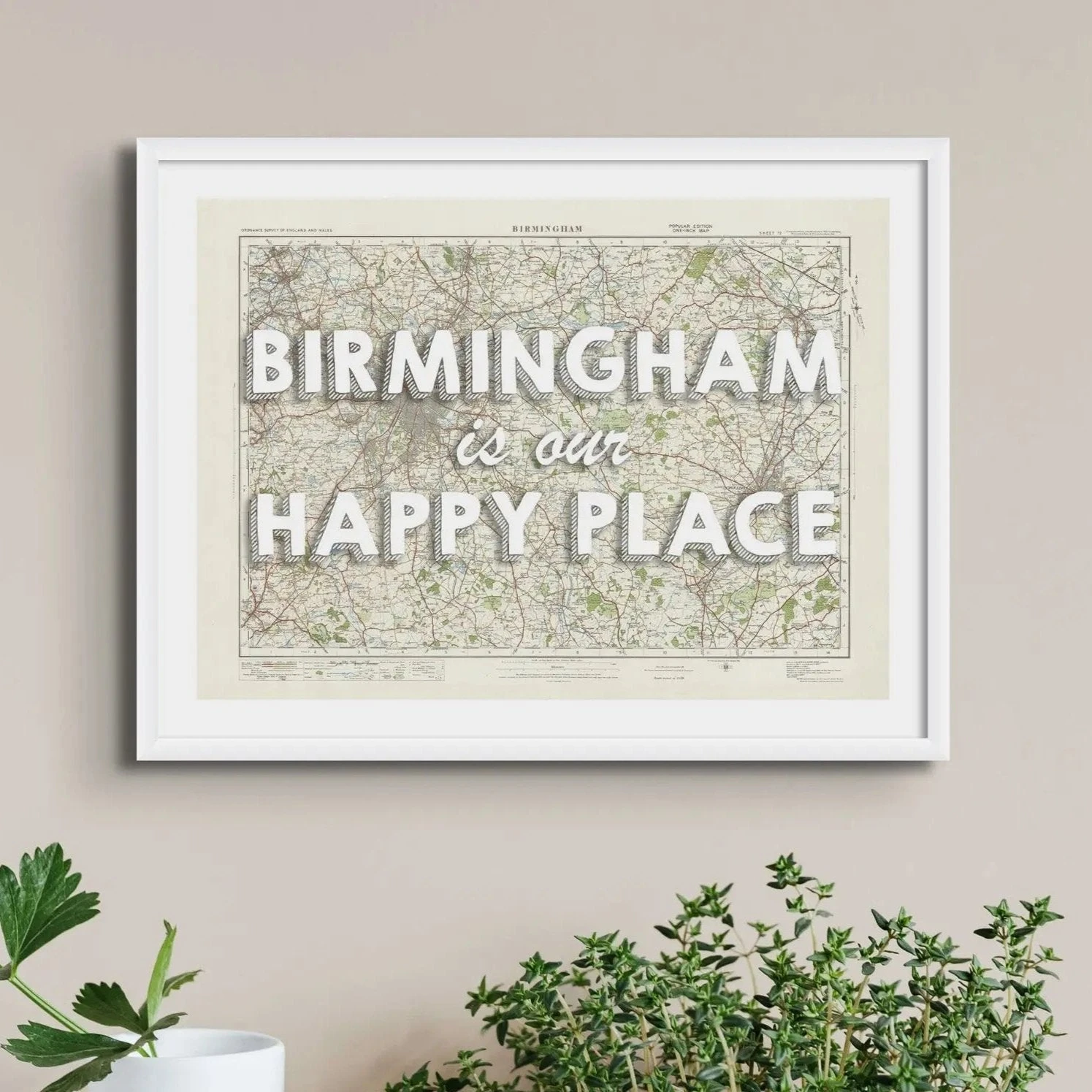 Birmingham Is Our Happy Place Quote On Vintage Map Print Of Birmingham - Framed -Beach House Art Birmingham is our Happy Place Vintage Map Art Birmingham Framed Print Home Garden Decor Artwork Posters Prints Visual Artwork Beach House Art 1670147016