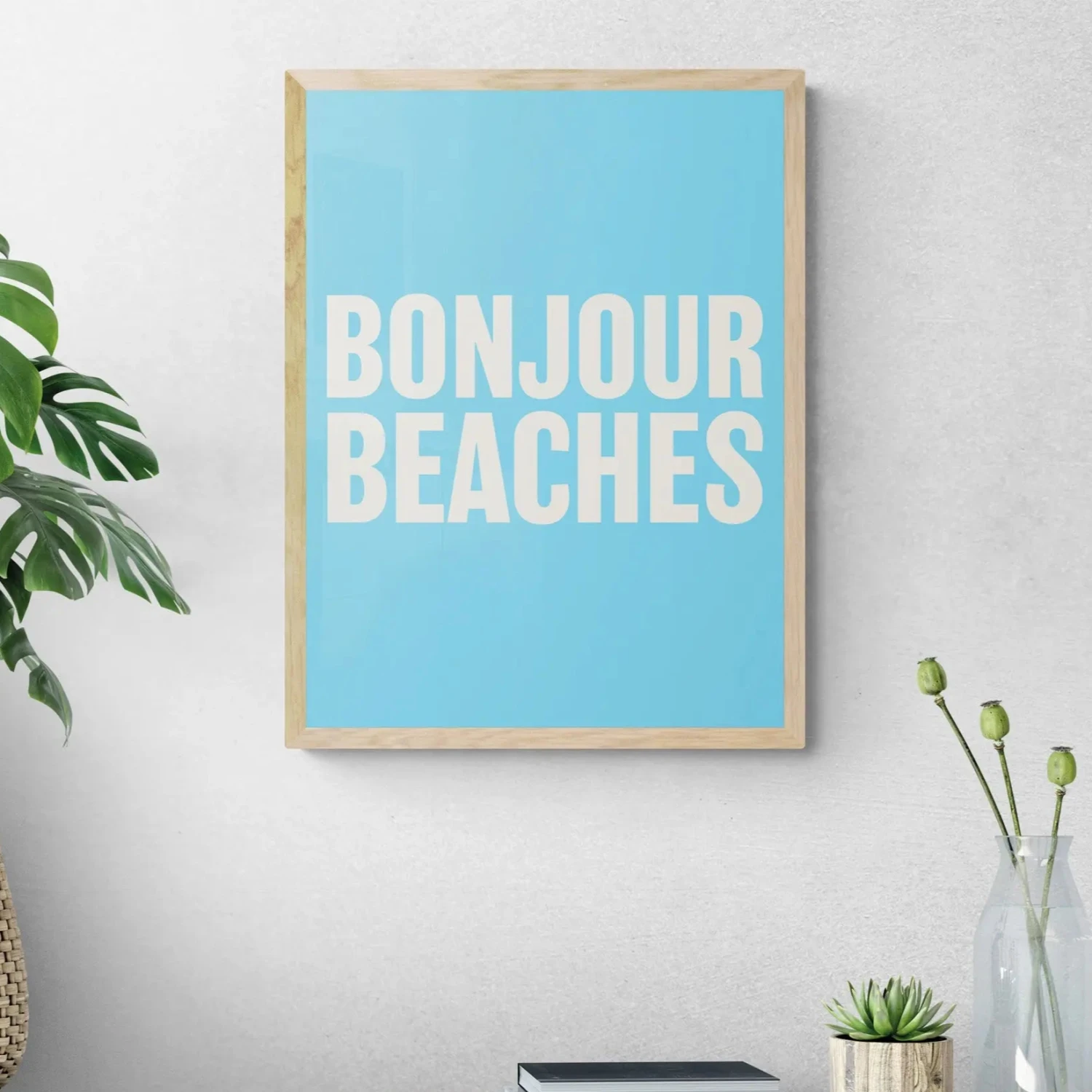 Bonjour Beaches (Azure Blue) Typography Art Print - Unframed Bonjour Beaches (Azure Blue) Typography Art Print - Unframed -Beach House Art Bonjour Beaches Azure Blue Unframed Wall Art Beach House Art 1650731676
