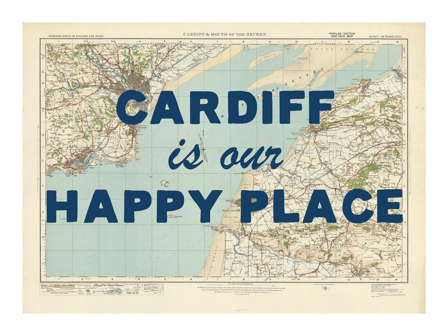 Personalised Vintage Map Print | Custom Location Poster | Favourite Place Art | Blue Font Personalised Vintage Map Print | Custom Location Poster | Favourite Place Art | Blue Font -Beach House Art Cardiff nv low