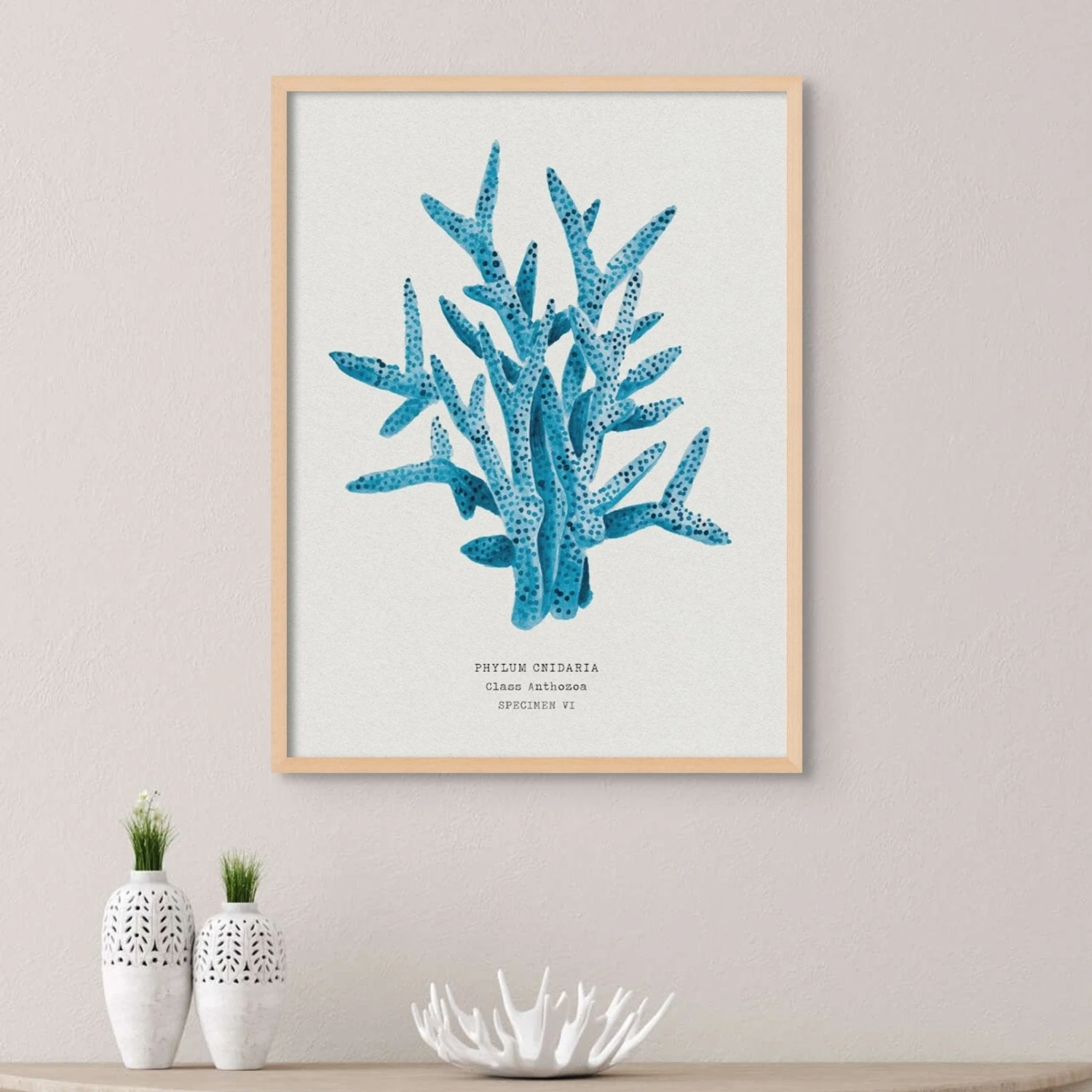 Coral Wall Art | Sea Blue Coral Painting | Specimen 6 - Framed Coral Wall Art | Sea Blue Coral Painting | Specimen 6 - Framed -Beach House Art CoralS6