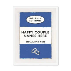 Custom Name & Date Print | Personalised Gift For Engagement, Wedding, Baby Birth Keepsake| Sailor Blue - Framed