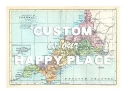 Personalised Vintage Map Print | Custom Location Poster | Favourite Place Art | White Font 4 Personalised Vintage Map Print | Custom Location Poster | Favourite Place Art | White Font -Beach House Art Custom Map white