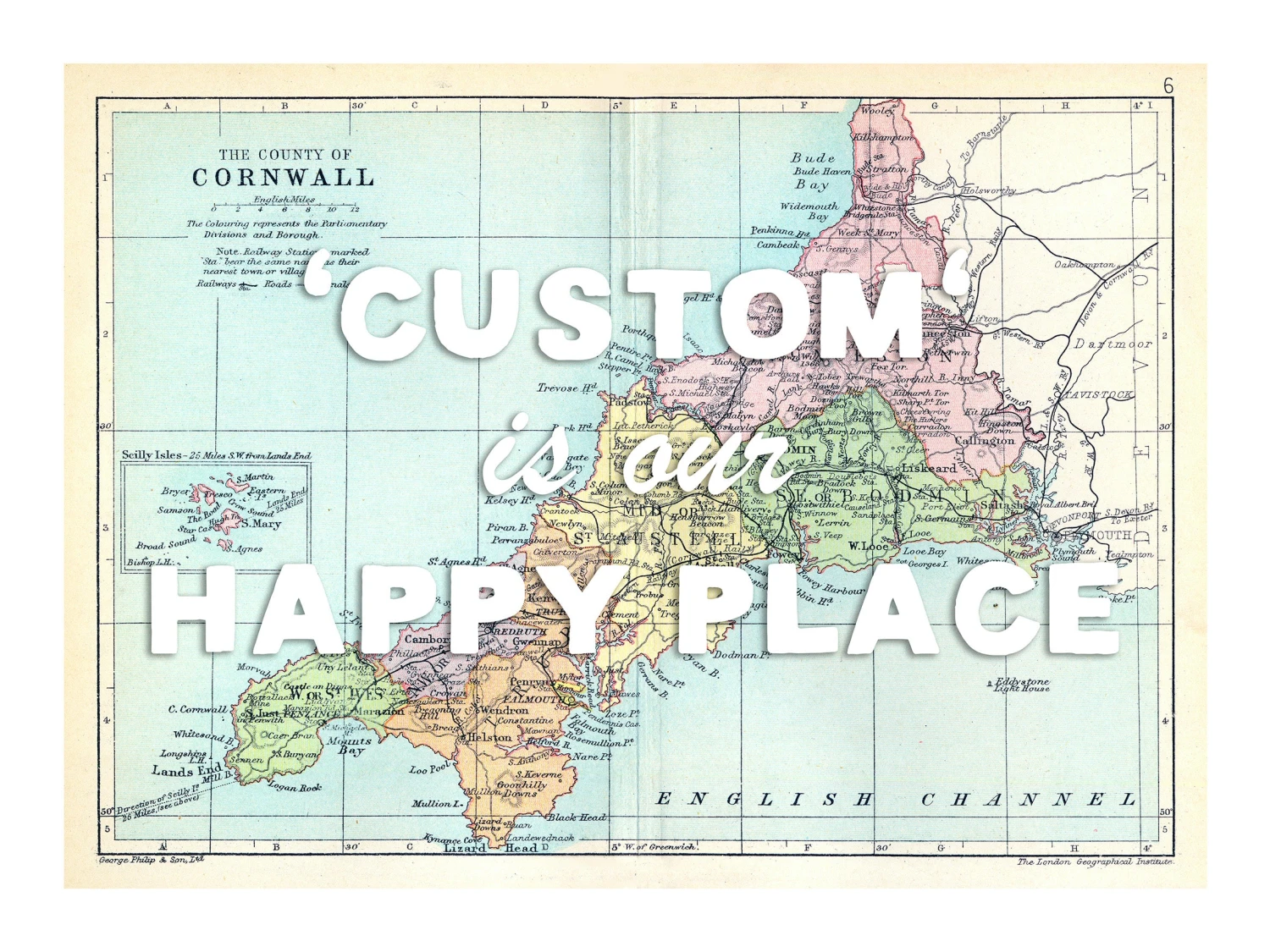 Personalised Vintage Map Print | Custom Location Poster | Favourite Place Art | White Font Personalised Vintage Map Print | Custom Location Poster | Favourite Place Art | White Font -Beach House Art Custom Map white
