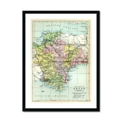 Devon Vintage Map Print - Framed Devon Map Print - Framed