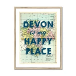 Devon Is My Happy Place (Devon Map) Vintage Map Art - Framed