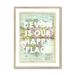 Devon Is Our Happy Place Quote On Vintage Devon Map Print - Framed -Beach House Art Devon is our Happy Place Devon Map Vintage Map Art Framed Print Fine art Beach House Art 1659371521