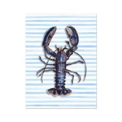 Lobster Painting On Stripe Background | Kitchen Wall Art | Lobster Print - Unframed