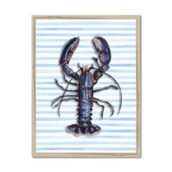 Lobster Painting On Stripe Background |Kitchen Wall Art - Framed