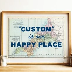 Personalised Vintage Map Print | Custom Location Poster | Favourite Place Art | Blue Font