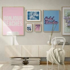 Hola Beaches (Azure Blue) Typography Art Print - Unframed -Beach House Art Hola Beaches Azure Blue Fine Art Print Fine art Beach House Art 1650818996