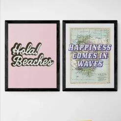 Hola Beaches (Blush Pink) Typography Art Print - Unframed -Beach House Art Hola Beaches Blush Pink Unframed Fine art Beach House Art 1650820962