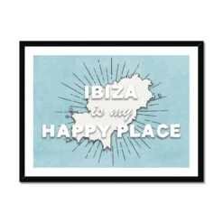 Framed Map Of Ibiza | Ibiza Is My Happy Place Quote On Ibiza Map - Framed -Beach House Art Ibiza is my Happy Place Contemporary Blue Print Ibiza Map Print Framed Print Fine art Beach House Art 1670325377