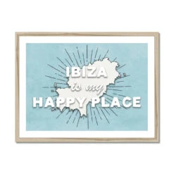 Framed Map Of Ibiza | Ibiza Is My Happy Place Quote On Ibiza Map - Framed