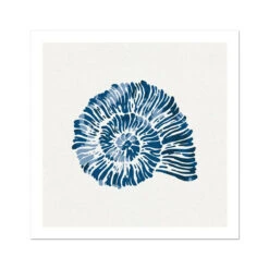 Indigo Spiral Shell Art Print | Watercolour Shell Art - Unframed