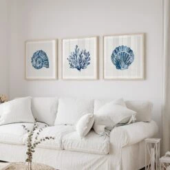 Indigo Coral Print | Coral Wall Art | Watercolour Shell Art - Unframed 4 Indigo Coral Print | Coral Wall Art | Watercolour Shell Art - Unframed -Beach House Art Indigox3Coral ShellHR