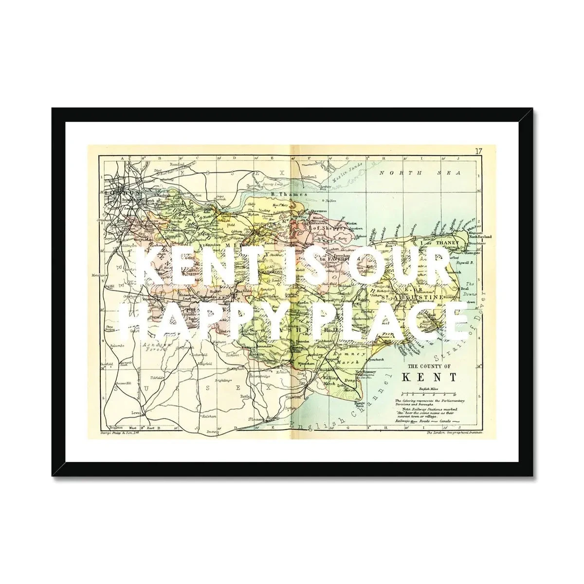 Kent is our Happy Place (Kent Map) Vintage Map Art - Framed Kent Is Our Happy Place (Kent Map) Vintage Map Art - Framed -Beach House Art Kent is our Happy Place Kent Map Vintage Map Art Framed Print Fine art Beach House Art 1659370804