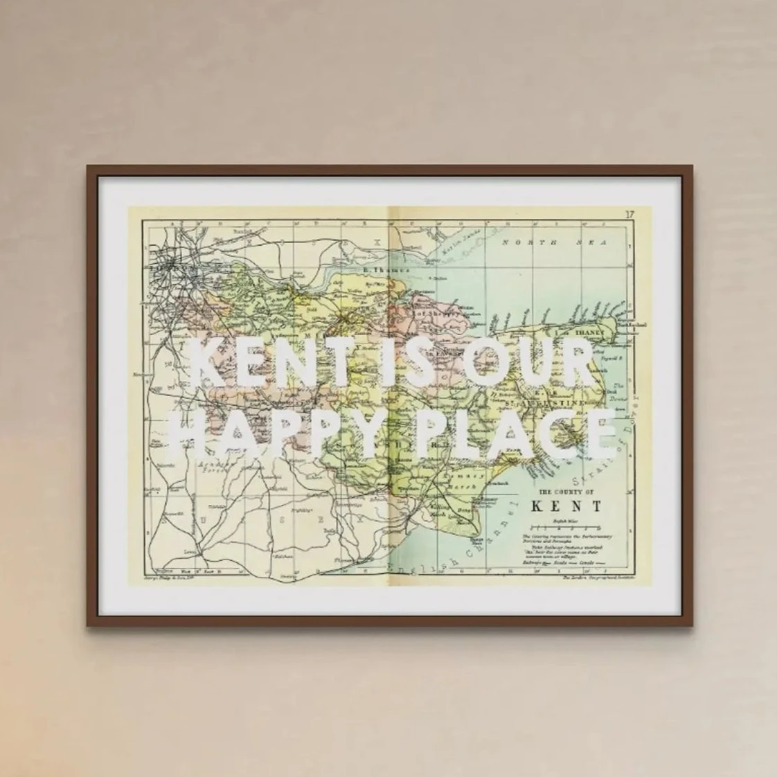 Kent is our Happy Place (Kent Map) Vintage Map Art - Framed Kent Is Our Happy Place (Kent Map) Vintage Map Art - Framed -Beach House Art Kent is our Happy Place Kent Map Vintage Map Art Framed Print Fine art Beach House Art 1659467148