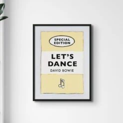 Let's Dance (Yellow) Lyric On Vintage Style Book Cover Print - Framed -Beach House Art LDyellowSQ