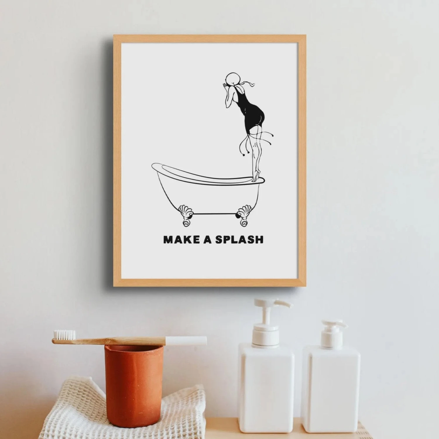 Make A Splash (White) Bathroom Word Art Print - Framed -Beach House Art Make a Splash White Bathroom Word Art Print Framed Print Home Garden Decor Artwork Posters Prints Visual Artwork Beach House Art 1674125375