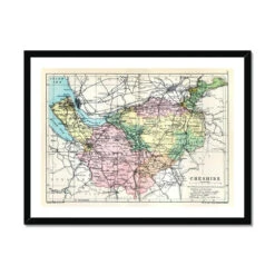 Map Print Of Cheshire | Vintage Map Of Cheshire Print - Framed